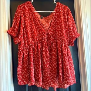 Floral red blouse- Fits like a XL
